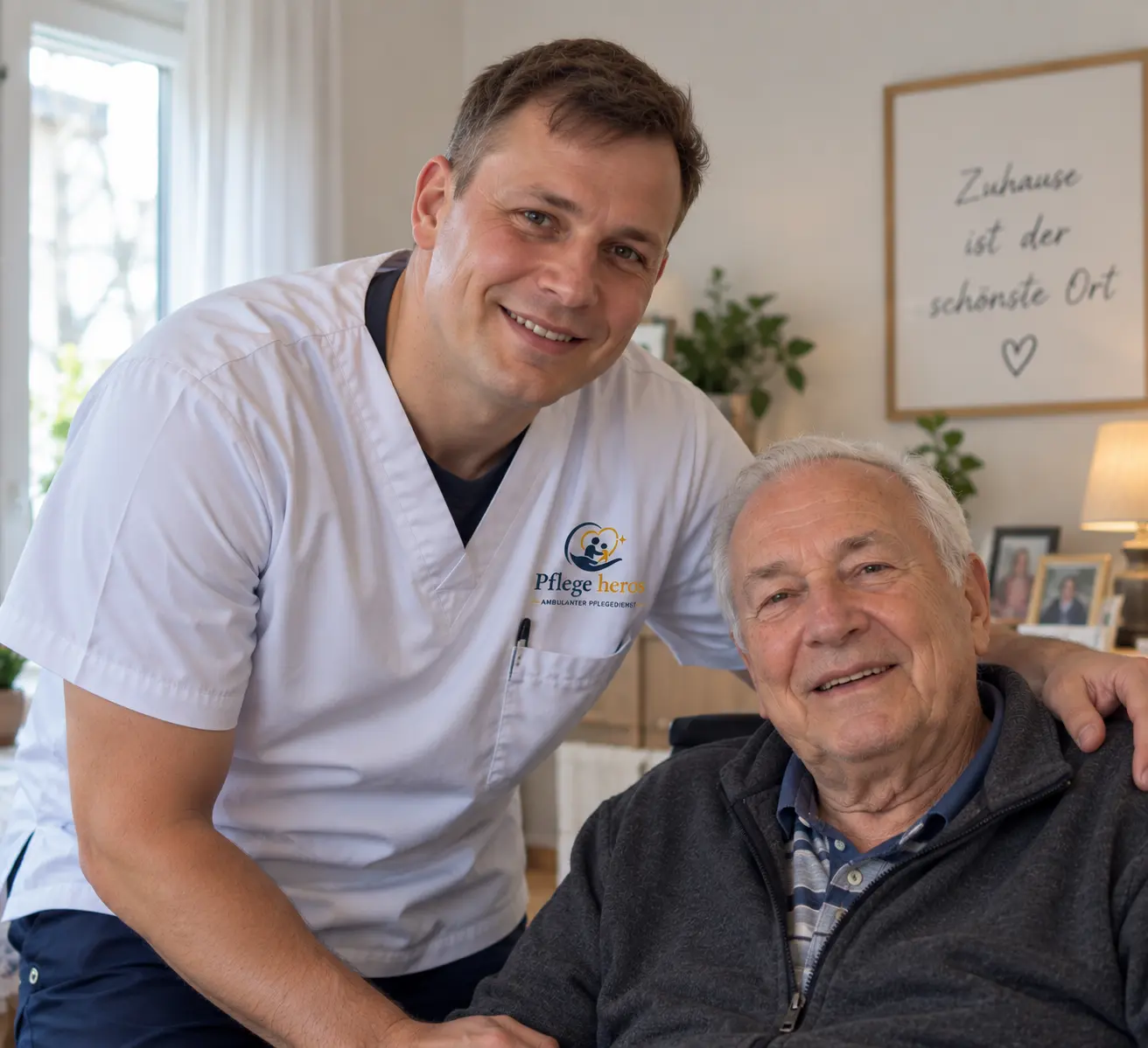 Pflegekraft unterstützt eine Seniorin bei der Grundpflege zu Hause in Hamburg