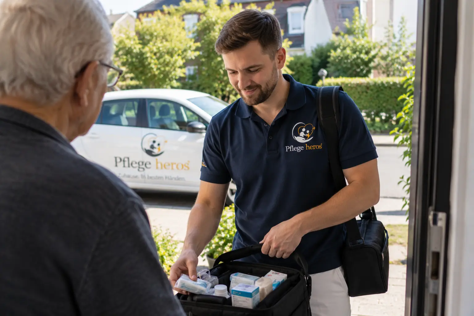 Pflegekraft von Pflege Heros bei einem Hausbesuch zur ambulanten Wundversorgung